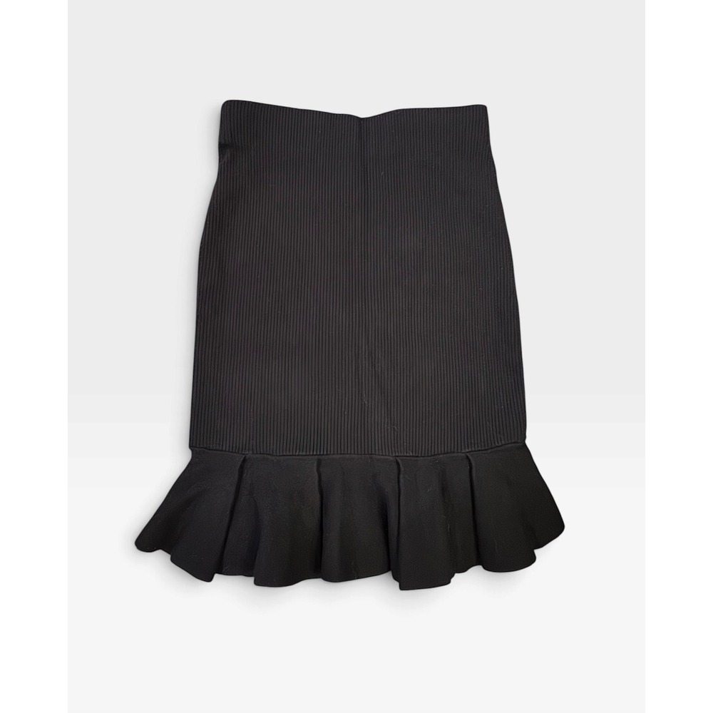 Express Black Ribbed Knit Bodycon Skirt with Ruffle Flounce Hem — Size XS